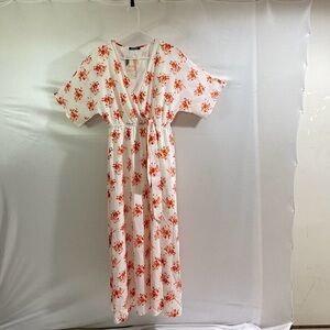 BTFBM Women's Small White W/Orange Floral Pattern Maxi Dress